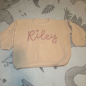 “Riley” personalized Embroidered Cream Sweater with Flower